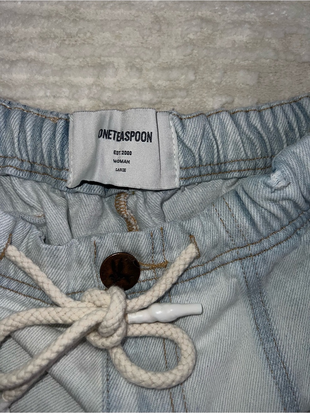 One Teaspoon Light Blue Relaxed Denim Drawstring Cropped Joggers - Picture 5 of 6